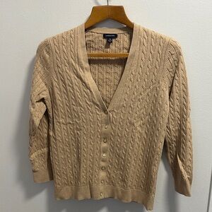 Lands' End Women's Beige Cable Knit Cardigan